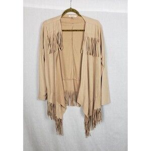 Sublime Jacket L Tan Faux Suede Fringe Open Front Cowgirl Rodeo Western Festival